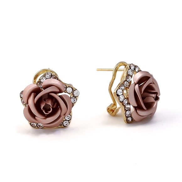 Champagne Pink Rose Gold Studs w/CZs - Picture 3 of 7